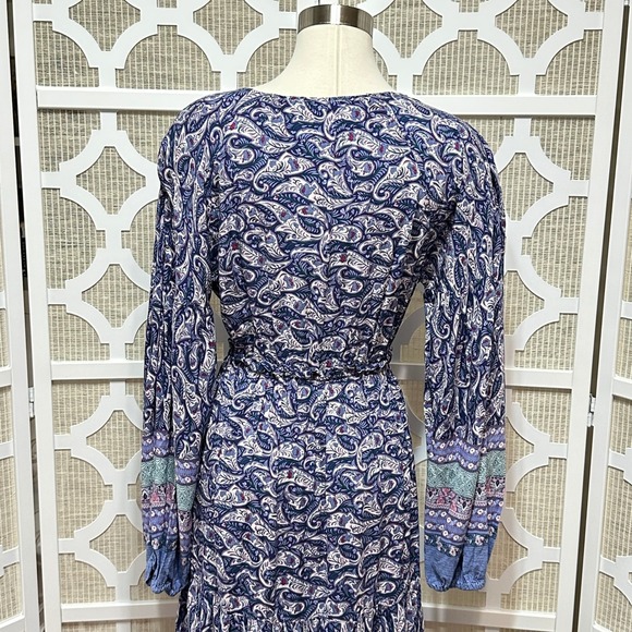 Few Moda Paisley Peasant Maxi Dress Womens S Blue Long Sleeve Boho Cottage Flowy - Picture 8 of 16